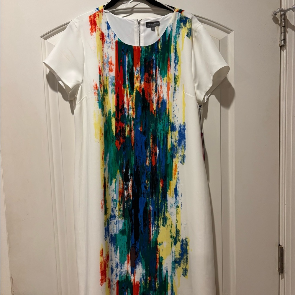 Vince Camuto White Dress with Multicolor Abstract Print